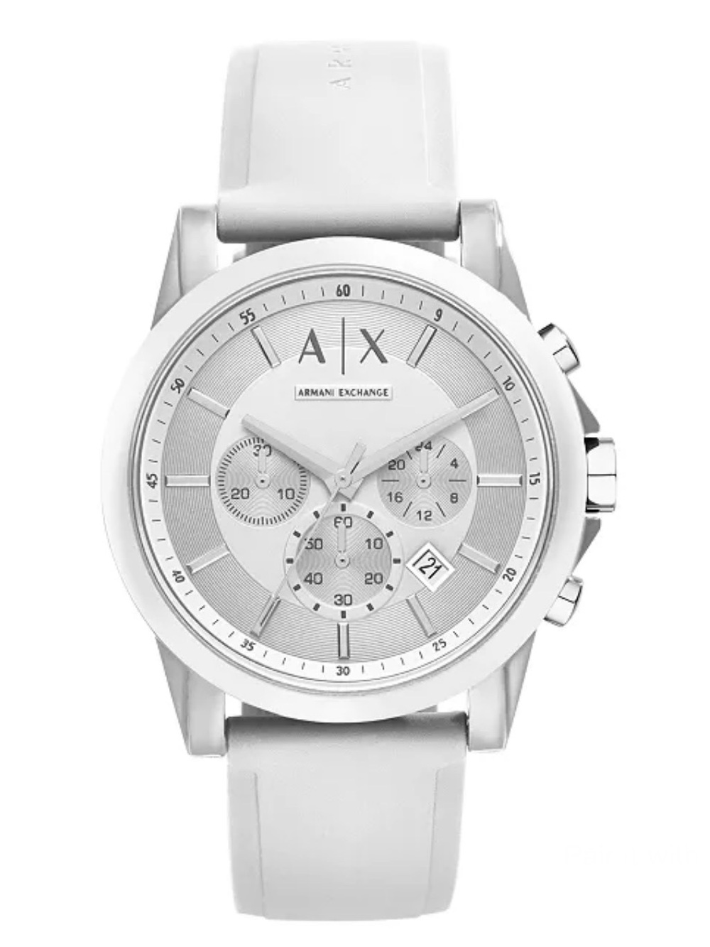 Armani Exchange Silver-Tone Chronograph with White Silicone Strap